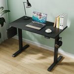 Ufurniture Standing Desk, Electric Height Adjustable Ergonomic Sit Stand Desks with 2 Hooks and Cable Management,Whole Piece Desktop, 100 x 55 cm, Black Frame+ Black Desktop