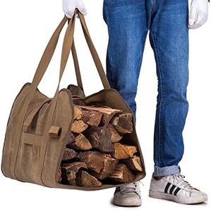 Firewood Log Carrier Bag Waxed Canvas Durable Large Fire Log Tote Sturdy Fireplace Wood Stove Accessories Storage Bag for Fire Pit Fire Woodbag Firewood Rack Outdoor Log In Firewood Carrier Holder