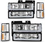 DWVO LED DRL Headlights Assembly Compatible with 1994-1999 Chevy Silverado/Suburban/Tahoe / C10 Pickup/C/K 1500 2500 3500 Truck Black Housing with Corner Lights Headlamp Replacement