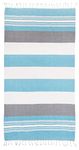 Adore Home Large Hammam Beach Towel Striped Turkish Style Fouta Peshtemal Cotton, Mia Stripe Turquoise & Grey