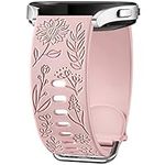 Floral Engraved Bands Compatible with Samsung Watch Bands for Women, Silicone Sprot Strap for Galaxy Watch 5 40mm 44mm/Watch 4 Classic 46mm 42mm/Watch 42mm/Watch 3 41mm/Active 2 40mm 44mm, Pink