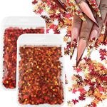 3D Fall Maple Leaf Nail Art Decals Charms for Nails, 3D Holographic Glitters Meteillc Red Yellow Nail Art Sequins Flakes for Women DIY Manicures Salon Accessories 2 Bag