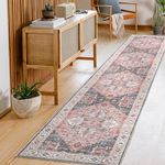 Carvapet Washable Hallway Runner Rug 60x300cm Long Thin Rug Runner Pink Area Rug Vintage Medallion Floor Carpet Rugs for Living Room Corridor Kitchen