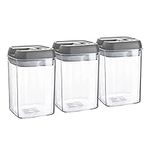 Argon Tableware 3x 800ml Airtight Flip Lock Food Storage Container - Plastic Kitchen Storage Jars With Lids Pantry Organiser Solution - Grey