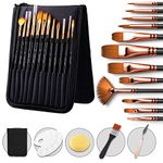 REHTRAD 12 Pieces Artist Painting Brush Set Includes Zippered Carrying Case and Knife and Palette and Paint Brush and Sponge for Acrylic (12) (Mix Set (12 Brushes), Black)