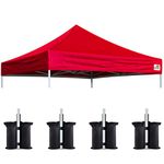 Eurmax Ez Pop-up Canopy Tent Commercial Instant Canopies with 4 Removable Zipper End Side Walls and Roller Bag, Bonus 4 SandBags (10x10, red)