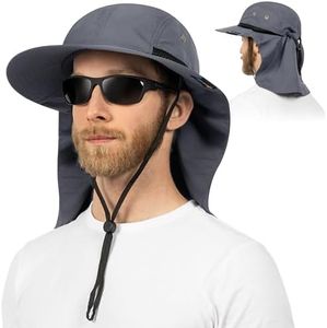 SUN CUBE Mens Fishing Hat with Neck Flap for Men | Sun Hat with Wide Brim for Hiking Safari Hat with Neck Cover for Outdoor Sun Protection UPF50+ | Gray