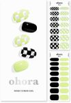 ohora Semi Cured Gel Nail Strips (N Racer) - Green, Patterned, Works with Any UV/LED Nail Lamps, Salon-Quality, Long Lasting, Easy to Apply & Remove - Includes 2 Prep Pads, Nail File & Wooden Stick