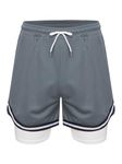 iEFiEL Kids Boys Athletic Mesh Performance Basketball Shorts with Pockets 2 in 1 Running Shorts Active Workout Shorts Grey 12-13 Years