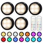 Onumii Under Cupboard Kitchen Lights Battery Operated LED Under Cabinet Lights, Stick on Wardrobe Lights Wireless Under Counter Lights, Colour Changing Puck Lights with Remote Control, 5 Pack - Black