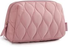 BAGSMART Makeup Bag, Travel Cosmetic Bag, Puffy Padded Make Up Bag for Women, Makeup Organizer Case, Wide-open Pouch Purse, Travel Essentials, Toiletries Accessories Brushes, Dark Pink