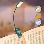 Gritin 16 LED Rechargeable Book Light for Reading in Bed, Eye Caring 3 Color Temperatures, Stepless Dimming Brightness, 80Hrs Runtime Lightweight Clip On Book Reading Light for Studying-Green