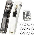 JQUAL 2 Pieces Portable Handheld Paper Clip Dispenser and 300 Pieces Silver Metal Refill Clips Wrapping Fast Paper Clipper for Desk Document Office Home School Teacher