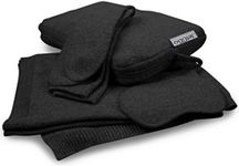 Jet&Bo 100% Cashmere Travel Set: Blanket, Eye Mask, Socks, Carry/Pillow Case Black