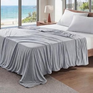 Bedsure Light Grey Cooling Blanket King Size for Hot Sleepers - Summer Cold Blanket for King Size Bed with Rayon Derived from Bamboo, Ice Cool Cold Arc-Chill Thin Summer Bedding Essentials, 108x90