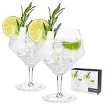 Viski Raye Angled Gin & Tonic Crystal Glasses Set of 2, Lead-Free Premium Crystal Clear Glass, Cocktail Glasses, Stemmed Cocktail Glass Gift Set, 14 oz