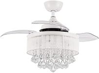 Parrot Uncle Ceiling Fans with Lights and Remote Bedroom Retractable Ceiling Fan with Light Crystal Chandelier Ceiling Fan, 36 Inch, White