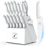 imarku Knife Set White, Sharp Knife Set with Block and Sharpener, Stainless Steel W14 Kitchen Knife Set with Non-Slip Ergonomic Handle, Dishwasher Safe, 14pcs Professional Knife Set Gift for Men Women