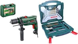 Bosch Electric Combi Drill EasyImpact 600 (600 W, in Carrying Case) & 50-Pieces X-Line Titanium Drill and Screwdriver Bit Set (for Wood, Masonry and Metal, Accessories Drills)