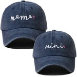 Yaopelky 2Pcs Mama and Mini Hats Embroidered Adjustable Parent-Child Baseball Caps Mom and Me Matching Hat Set (UK, Alpha, One Size, Navy Blue)