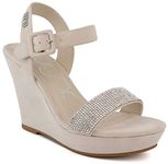 Sugar Wedge Sandals for Women, Womens Wedge Sandals, Platform Wedge Sandals with Buckle and Bead Detail, Womens Sandals - Chili, Nude, 7 UK