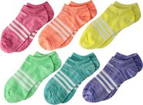 adidas Kids-Girl's Superlite No Show Socks (6-Pair), Real Pink Space Dye/Hi - Res Orange Space Dye/Shock Yellow Space Dye/Sho, Medium