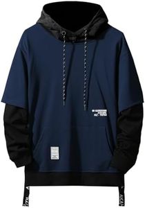 GURUNVANI Contrast Color Pullover Hoodie Mens Patchwork Hoodies Men, NavyBlue, Large