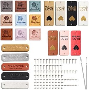 Coopay 50pcs Handmade Leather Labels - 3 Style Labels with Rivets, Holes for DIY Knit Items