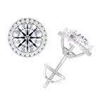 Moissanite Halo Stud Earrings, 0.5ct-3ct D color VVS1 Clarity Round Brilliant Cut Lab Grown Diamond Moissanite 14K White Gold Plated 925 Sterling Silver Moissanite Earrings For Women, Metal Gemstone,