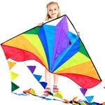 HONBO Large Delta Kites 54x31 for Kids and Adults for Beach Trip Outdoor Games,Perfect for Beginners,String Line Included Toys Easy to Fly Kites with Colorful Colors Tail