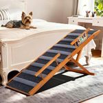 Pawaboo 2026 Upgraded Dog Ramp, Foldable Dog Ramp for Bed Couch, 5 Adjustable Height from 19.7" to 30", 57" Pet Steps with Dogs Tag & Safety Side Rails, Walnut