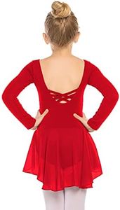 Arshiner Kids Girls Classic Long Sleeve Leotard Dance Ballet Dress Red