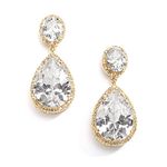 Mariell Cubic Zirconia Pierced or Clip-On Bridal Earrings, Precision Cut CZ Crystals, Bold Dangle Earring for Brides, Jewelry for Wedding, Mother of the Bride, Gold, Cubic Zirconia, Cubic Zirconia