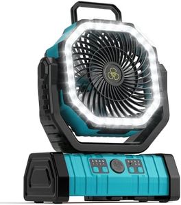 VOSFEEL Camping Fan - 20000mAh Battery Powered Fan Rechargeable with LED Lantern - Portable Outdoor Tent Fans with Hanging Hook 4 Speeds Wind Remote Control, Blue