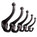 Ambipolar 5-Pack Rustic Wall Hooks Heavy Duty. Cast Iron Vintage Inspired Antique Black Hooks for Mudroom, Coat Hook, Purse Rack, Hat Hooks. Decorative Hooks for Hanging