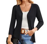 GRACE KARIN Ladies Tighten Waist Shrug V Neck Button Sweater Soft 3/4 Sleeve V Neck Sweaters Black M