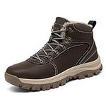 Mens Winter Boots Waterproof Warm Snow Boots Non-Slip Outdoor Trekking Shoes,Brown,6 UK