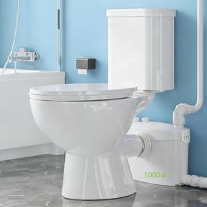 Little Meerkat Heigh Power 1000w Macerating Toilet System with 4 Water Inltes, Silent Upflush Toilet for Basement, Upflow Toilets with Macerator Grinder Pump with Ac Vent for Bathroom- 2-piece Kit