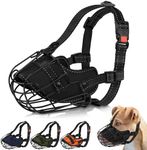 OOPSDOGGY Pitbull Dog Muzzle Reflective Metal Mask Secure Wire Basket Muzzle for Large Sized Dogs Amstaff Soft Cage Muzzle to Prevent Biting Chewing with Adjustable Nylon Straps (Black, Pitbull)