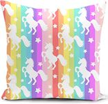 HUASHUZI Unicorn Cushion Cover Rainbow Girl Bedroom Accessories Gifts for Women Throw Pillow Case Cute Kids Childrens Colorful Decor Home for Livingroom Sofa Decorations 18"x18"(45x45cm)