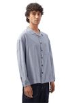 Nuack Striped Casual Button-Down Long Sleeve Drop Shoulder Relaxed fit Shirt (in, Alpha, XL, Sky Blue)