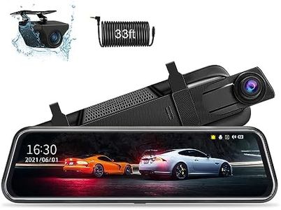 Upgraded 10'' Rear View Mirror Camera Mirror Dash Cam Front and Rear 1080P Backup Camera Full Touch Screen w Loop Recording, G-Sensor Night Vision 170° Wide Angle