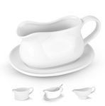 Kook Gravy Boat & Saucer, Ceramic Serving Dish, Dispenser with Tray for Sauces, Dressings and Creamer, Large Handle, Microwave and Dishwasher Safe, White (Classic Gravy Boat)