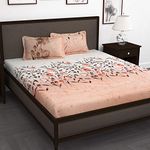 Story@Home Bedsheet for King Size Bed | Cotton Bedsheet | Floral King Size Bed Sheet Cotton with 2 King Size Pillow Covers (270 x 270 cm, Peach) King bedsheet | Perfect for Home Decor | 240TC