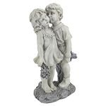 Design Toscano Young Sweethearts Kissing Children Outdoor Garden Statue, Polyresin, Two Tone Stone, 56 cm, 22 Inch