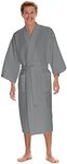 Men's Waffle Robe by BOCA TERRY, Waffle Knit Spa Robe, Long Lightweight Cotton Kimono Hotel Bathrobe, Grey, XX-Large