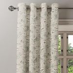 IXORA DECOR Premium Cotton 7 Feet Floral Printed Design Eyelet Door Curtain in Gray with Green (one Curtain)