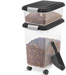 3 Piece Airtight Pet Food Storage Container with Measuring Scoop Plastic Pet Dog Cat Animal Dry Food Dispenser (Black)