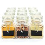 Mini Clip Top Glass Jars | Set of 12 | Preserve Jam Spice Jar | Wedding Favour | Decorative Containers | Includes Black Labels & White Chalk Pen | M&W