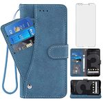 Compatible with Google Pixel 3 Wallet Case and Tempered Glass Screen Protector Leather Flip Cover Credit Card Holder Slot Stand Cell Accessories Phone Cases for Pixel3 III Pixle 3case Women Men Blue